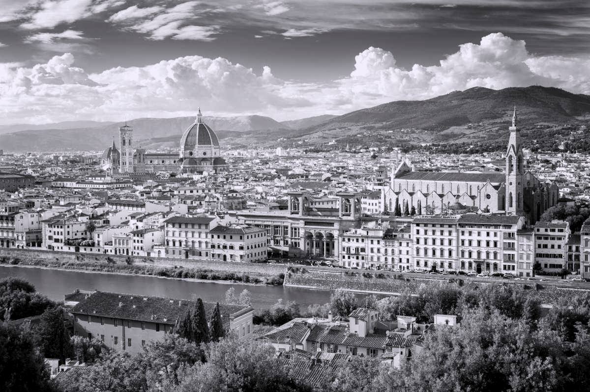 Florence from above, with the cathedral dome rising over the city.
